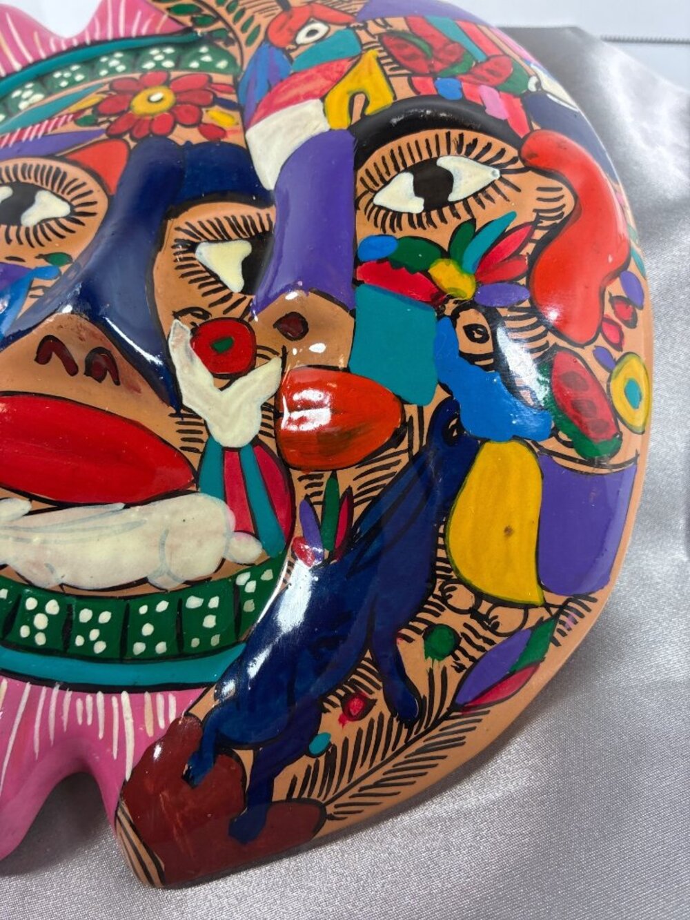 Vintage Hand Painted Mexican Folk Art Sun Moon Wall Plaque, Terracotta Celestial - Picture 2 of 12